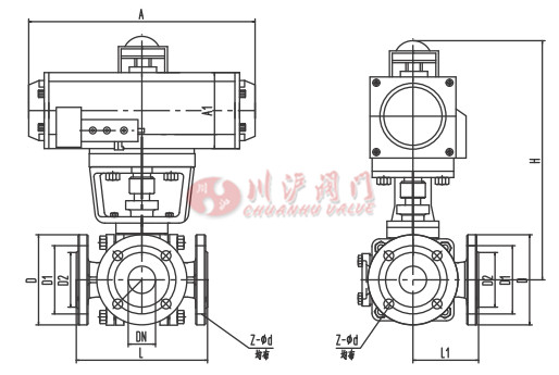 氣動襯氟三通球閥結構圖